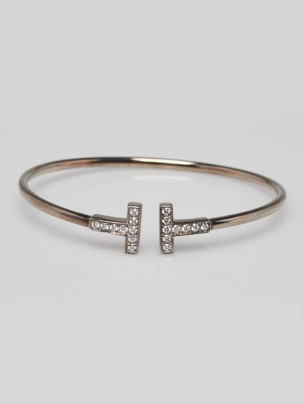 Tiffany & Co. 18k White Gold and Diamond Tiffany T Wire Bracelet Size Small